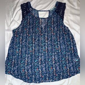 Maurices Navy Floral Lace Tank Top